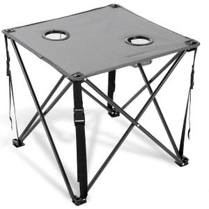 ARROWHEAD OUTDOOR 26 (66cm) Portable Camping Folding Table, 2 Cup Holders, Square, Carrying Case, Steel Frame, High-Grade 600D Canvas, 24" Square Table