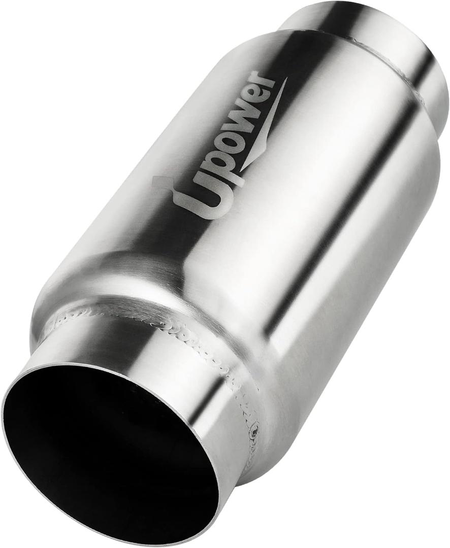 UPOWER 3" Inlet&Outlet Exhaust Resonator,9" Overall Length Center Straight Through Stainless Steel Muffler,Polished