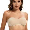 ANGOOL Strapless Bra for Women Padded Non-Slip Silicone Bandeau Bra Seamless Comfortable Wirefree Tube Top Bralette, (Beige, Small)