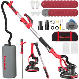 Drywall Sander, Electric Drywall Sander with Vacuum Dust Collection 7.33-Amp 880W, Floor Sanders 5 Variable Speed 1000-2100RPM with LED Light, 18Pcs Sanding Discs & 2Pcs Grid Sandpaper, Dust MaskRed