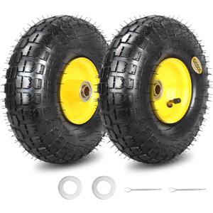 GICOOL 4.10/3.50-4 Rubber Tire and Wheel, with 2.25" Offset Hub, 5/8" Sealed Bearings, for Hand Truck Trolley Dolly Garden Wagon Wheel Replacement, 2 Pack (Explorer Series)