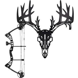 Deer Skull Wall Mount & Bow Rack  Iron Archery Bow Holder for Hunting Decor, Compact Rustic Wall Hanger