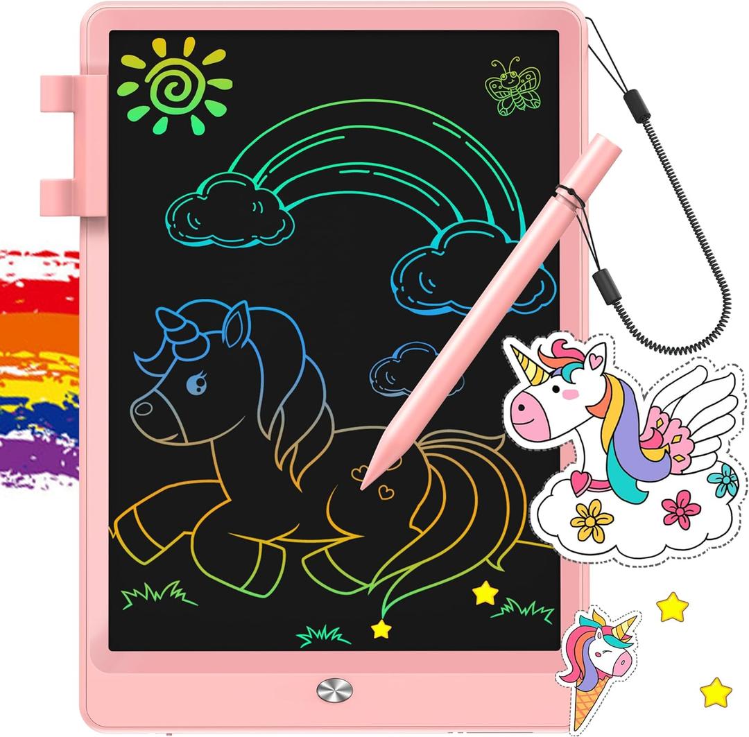 FLUESTON LCD Writing Tablet for Kids, 10 Inch Doodle Board, Colorful Drawing Pad for Toddler, Educational Travel Toy Gifts for 3-8 Year Old Girls Boys, Erase Lock Writing Board - Pink (11"W x 7.5"H)