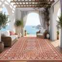 Garvee Reversible Outdoor Rug 9x12 for Patio, Waterproof Outdoor Area Rug, Modern Medallion Indoor Outdoor Rugs, Plastic Straw Rug for RV, Camping, Deck, Vintage Terracotta