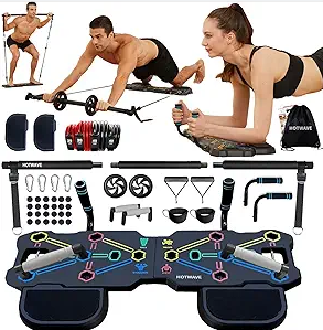 HOTWAVE Portable Exercise Equipment with 16 Gym Accessories.20 in 1 Push Up Board Fitness,Resistance Bands with Ab Roller Wheel,Full Body Workout at Home
