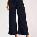 Flamingals Straight Wide Leg Jeans for Women Mid Waisted Casual Raw Hem Denim Capris Pants with Pockets (S)