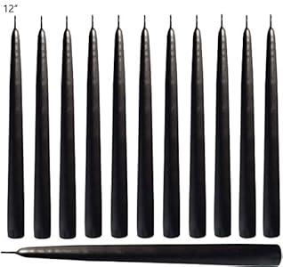 Black Taper Candles 12 Inch Tall Unscented Elegant Premium Quality Dripless Smokeless Hand-Dipped - Set of 12 - for Holiday Decoration Wedding Dinner Table Birthday Made in USA