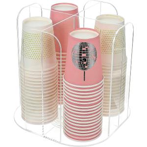 Acrylic Rotatable Cup and Lid Holder, 4 Compartments Rotating Plastic Cup Holder, Clear Coffee Cups Dispenser for Restaurant, Buffet, Coffee Station, Bar Countertop