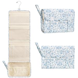 Hanging Toiletry Bag, Travel Toiletries Bag with Hanging Hook, Water Resistant Makeup Cosmetic Organizer for Full Sized Container, Shampoo, Portable Wash Bag for Travel Size Essentials - Blue Flower (Large)