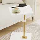 Masupu Sofa Arm Tray Table - 360 Swivel Height Adjustable End Table, Small Snack Side Table for Couch, C Shaped Table for Bed, Chair or TV Tray Table(Marble White and Gold)
