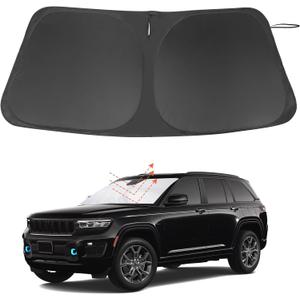 Windshield Sun Shade Custom Fit for 2022 2023 2024 2025 2026 Jeep Grand Cherokee 4XE Accessories Foldable Window Sunshade Protect Car from Sun Rays & Heat Damage Keeps Car Cooler