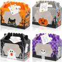24 Pack Halloween Treat Boxes, Trick or Treat Candy Boxes with Window Halloween Party Favors Gift Goodie Boxes Supplies for Cookie Biscuit Donuts Dessert Cupcake Pie