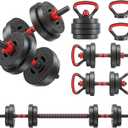 OLIXIS Adjustable Dumbbell Set, 4 IN 1 Changeable Dumbbells, Barbell, Kettlebells and Push Up Stand, Multi-Functional Exercise and Fitness for Home Gym