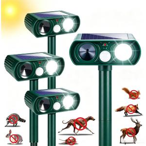 4 Pack Upgraded Sonic Fortress Pro Deer Repellent,Solar Ultrasonic Animal Repellent Outdoor,Squirrel Racoon Fortress Pro Cat Deterrent Dog Repeller IP65 Waterproof,Keep Rabbits,Skunks Away Garden Yard