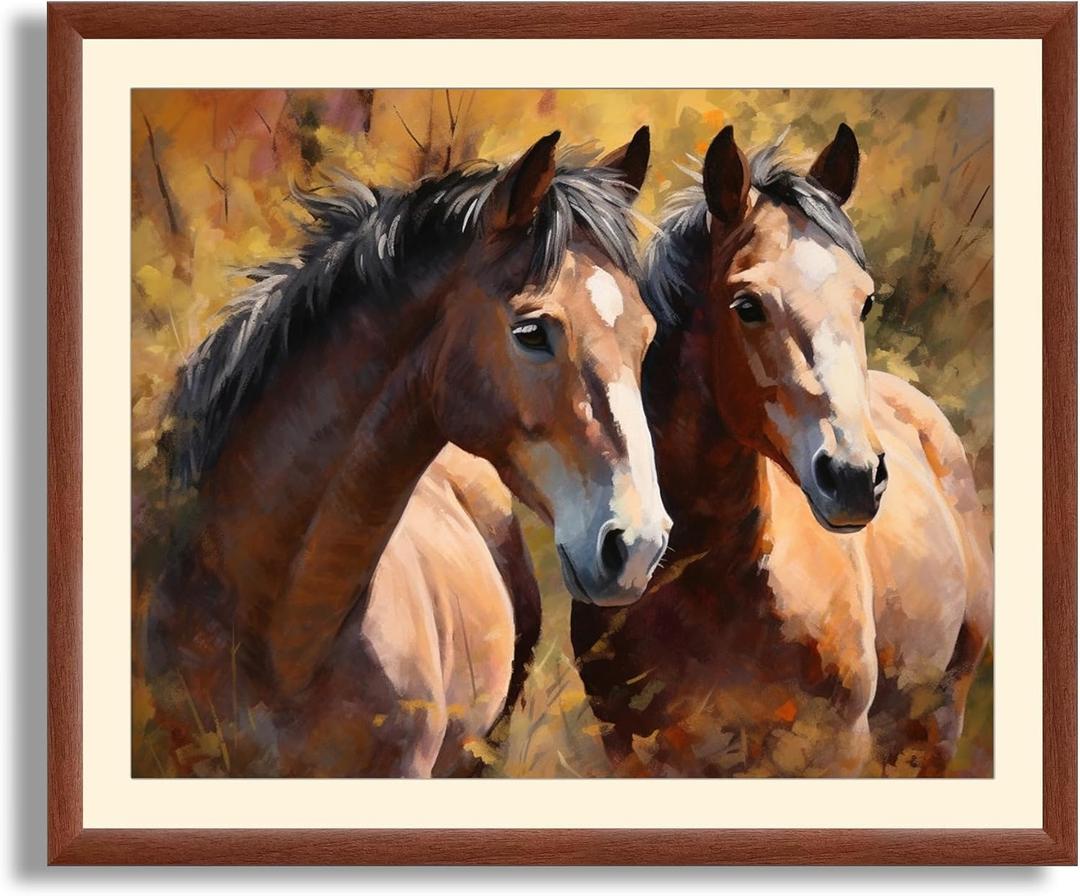 Art Shoppe Framed Print Wall Art, Vintage Wall Dcor for Living Room, Bedroom, Office, High-Resolution Image on Premium Art Paper, 3/4" Frame with Plexiglass Front, Ready to Hang, 17"x21" (Brown Foals)