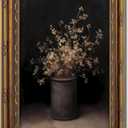 Vintage Gold Framed Wall Art Fall Dried Flowers Antique Vase Country Oil Painting Canvas Prints Dark Moody Rustic Still Life Picture Gothic Victorian Botanical Poster Artwork for Bedroom, 12x16in (16L''x12W'')