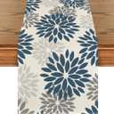 Artoid Mode Dahlia Aqua Floral Pinnata Flower Winter Table Runner, Seasonal Summer Holiday Kitchen Dining Table Decoration for Home Party Decor 13x36 Inch (Blue/Grey/Silver)
