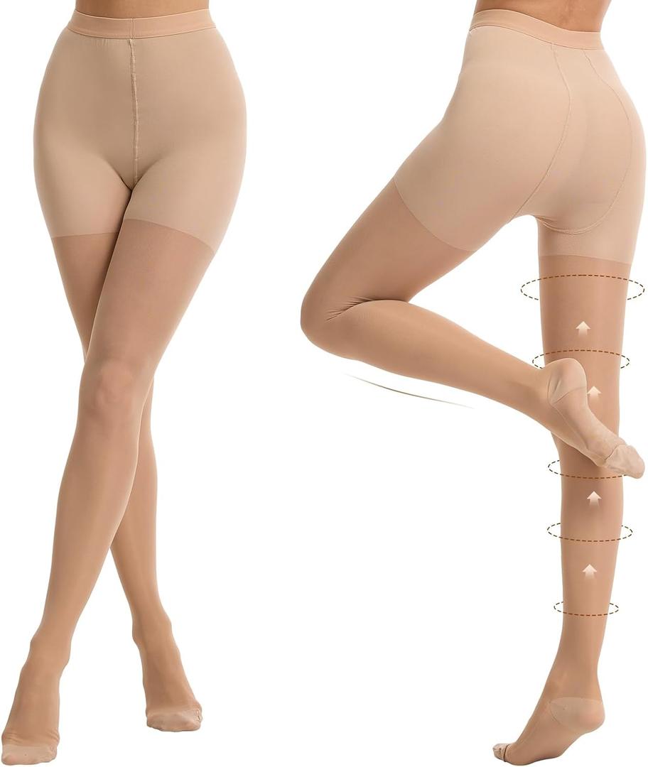 egitcs 8-15 mmHg Sheer Compression Pantyhose for Women Shaping, 2 Pairs Nude Sheer Tights Compression Stockings, Support Hose for Varicose Veins, Edema, Pain Relief, Flying,Beige, M