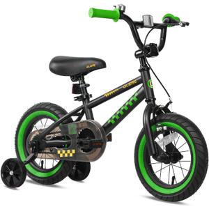 NuNu 12" 14" 16" Kids Bike BMX Style for 2-7 Years Old Boys Girls, Toddler Bicycles with Training Wheels & Coaster Brake, Multiple Colors (black & green)