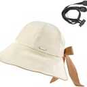 YAMEIZE Womens Bowknot Bucket Sun Hat - Wide Brim Hat for Women Packable Ponytail hat with Adjustable Strap UPF50+