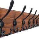 SKOLOO Rustic Large Coat Rack Wall Mount-38.6'' Long Coat Rack for Wall, Wood Coat Rack Hook, Farmhouse Coat Hanger Wall Mount for Hanging Jacket Coat (1 Item-10 Hooks, Brown Plate & Black Hook)