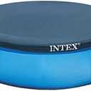 INTEX 28021E Pool Cover: for 10ft Round Easy Set Pools  Includes Rope Tie  Drain Holes  12in Overhang  Snug Fit