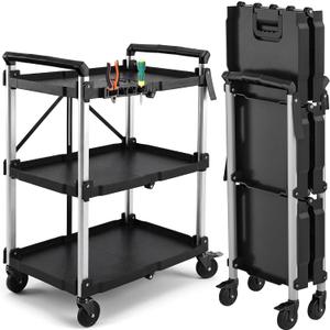 YITAHOME 3-Tier Large Folding Utility Cart w/Wheels(2 Brakes), 300lbs