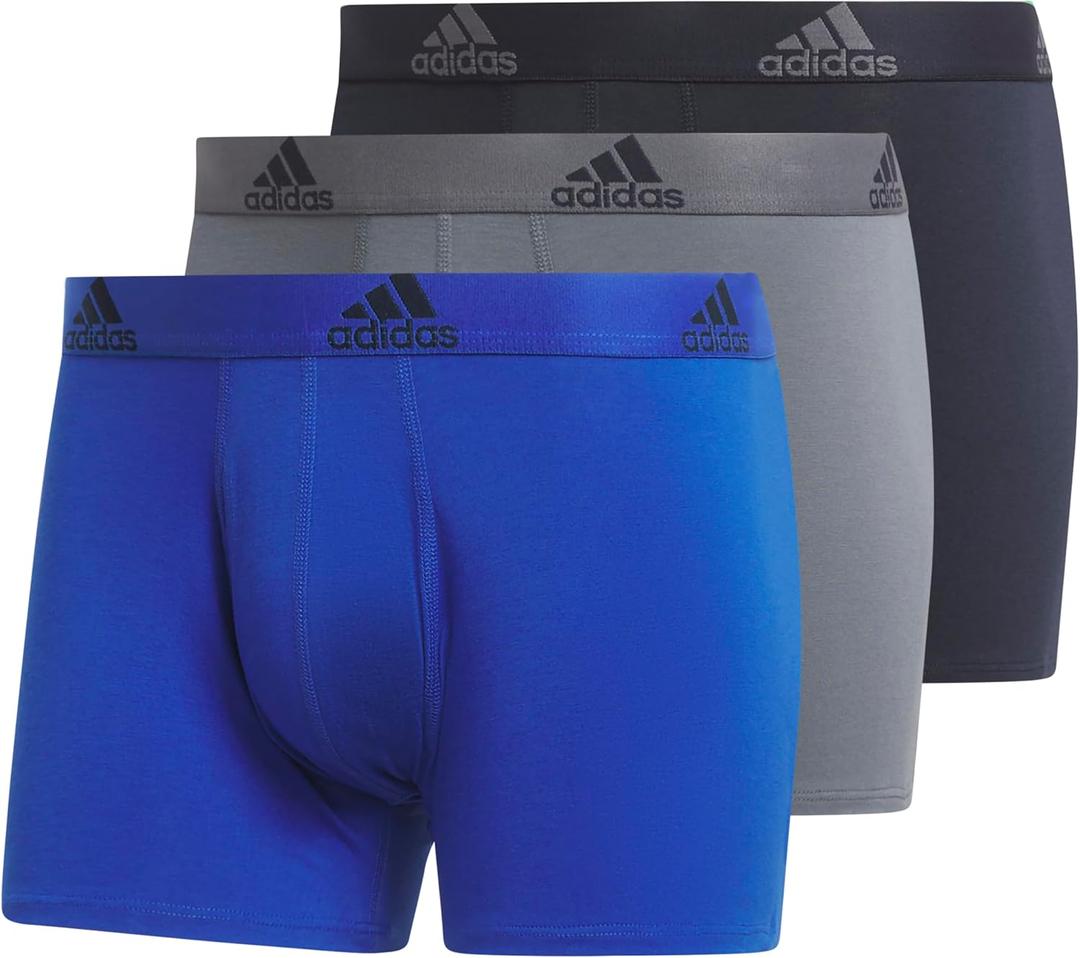 adidas mens Performance Stretch Cotton Trunk Underwear (3-pack) Designed for Active Comfort and All Day Wear. (Large, Team Royal Blue/Onix Grey/Legend Ink Blue)