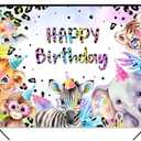 Animals Birthday Backdrop Pastel Rainbow Cheetah Photo Background Wild Safari Animals Birthday Leopard Theme Party Decoration Banner (82"x59")
