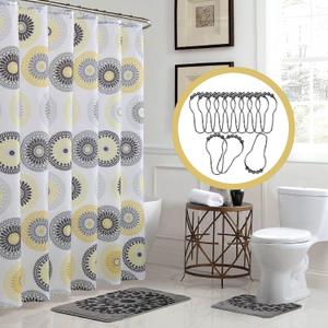 Creative Home Ideas 15-Piece Bathroom Shower Curtain Set  Set of 1 Shower Curtain & 12 Metal Hooks & 1 Bath Mat & 1 Contour Mat, Modern Bathroom Dcor, Machine Washable, Raquel Gold