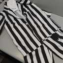 Halloween Women's Black and White Striped Suit with Open Front Striped Blazer, Length Pants and Tie for Women (X-Large)