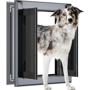 Aluminum Large Dog Door for Door, Up to 110 LBS,Gray