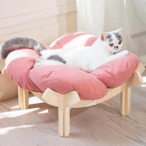 CHEERHOME PETS Elevated Cat Bed Wooden with Cushion Fluffy Pet Couch Sofa for Indoor Cats Raised Kitty Lounge Chair Suitable for Puppy, Cat Furniture(Pink)