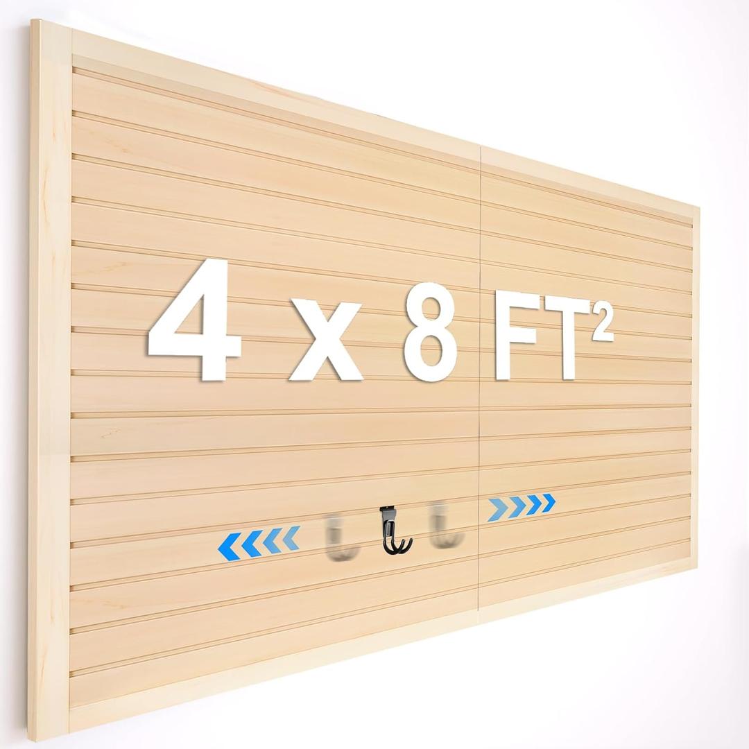 [8x4 Ft] PVC Slat Wall Paneling, Adjustable Slatwall Panels with Coupling Structure, Slatted Wall Panel System with Customizable Storage Options, DIY Cutting & Easy-to-Install Slatwall Board Shelves