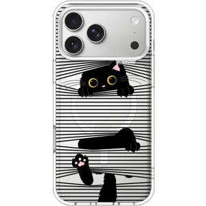 MOSNOVO for iPhone 17 Pro Max Case | Compatible with Magsafe | Military Grade 6.6ft Drop Tested | Camera Control | Clear with Hidden Black Cat Design