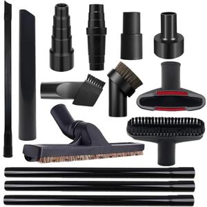 14 PCS Universal Vacuum Attachments & Brushes Kit for Shop Vac Accessories & Household Cleaning, Includes 4 Vacuum Hose Adapters, 3 Vacuum Extension Wands & Flexible Crevice Tool