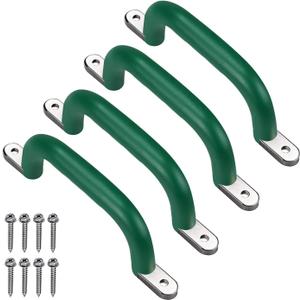 SELEWARE Set of 4 Safety Playground Handles, Metal Grab Bars with Finger Indentations for Kids Swing Set, Playset, Climbing Frame, Play House Handles, 400lbs Capacity, Green