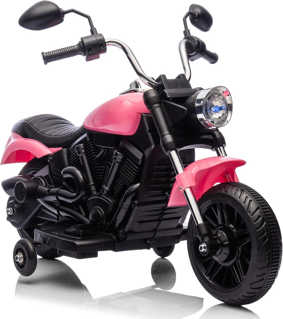 12V Electric Motorcycle for Kids, 3-Wheel Ride On Toy w/Detachable Training Wheels, Soft Start, Reverse, Headlight, Horn & Music, Battery Powered Kids Motorcycle for Toddler Boy Girl Ages 3-5, Pink