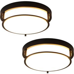 2 Pack Black Flush Mount Ceiling Light, 12 inch 2-Light Modern Light Fixtures Ceiling Mount for Kitchen Living Room Bedroom Hallway Enteryway, E26 Socket, Small