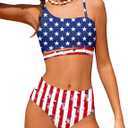 Queenstyle Girls Swimsuits Bikini Set Kids Cutout Bathing Suit Bikini Top Two Piece Girls' Swimwear (13-14 Years, Blue-american Flag)