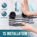 TAILI Shower Caddy Suction Cup with Hooks and Soap holder, Heavy Duty Bathroom Shower Organizer, No Drilling Bathroom Holder with Large Capacity, Metal Black Storage Basket