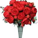 Hoikwo 4 Bunches Small Vintage Red Peony Artificial Flowers (20 Peony Heads), Silk Fake Fake Silk Flowers Bouquet with Stems for Home Wedding Party Table Centerpieces