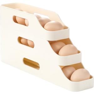 Li&Zhao Rolling Egg Dispenser for Refrigerator - Automatic Egg Holder for Fridge Space Saving Egg Tray Organizer for Countertop, Kitchen Storage(White)