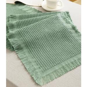 Vitalizart Dusty Green Table Runner 14"x72" Waffle Weave Boho Rustic Fringe Cotton Farmhouse for Home Decor Coffee Table Cloth Bedroom Kitchen Dining Decoration (Dusty Green 14x72inch)