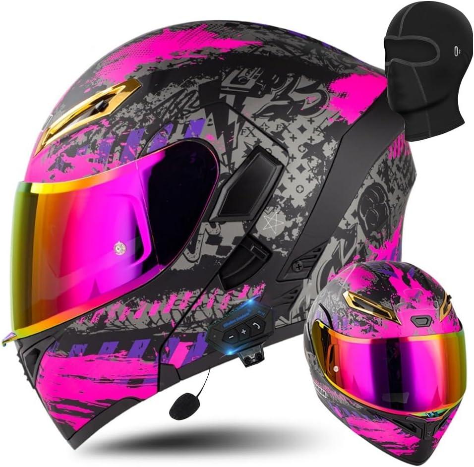 AAREG Unisex Adult Flip-Up Motorcycle Helmet, Carbon Fiber, Anti-Fog Visor, Aerodynamic Design, Integrated Bluetooth, DOT Approved, Size M