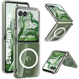 for Moto Razr Ultra 2026/2025 Case, Motorola Razr Ultra 2025/2026 Magnetic Cover Compatible with MagSafe, Built-in Fastener [Prevents Case Slipping Out] Anti-Yellowing Phone Case (Clear)