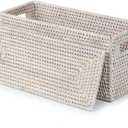 YANGQIHOME Toilet Paper Basket, Rattan Toilet Tank Basket for Bathroom, Wicker Baskets with Lid for Storage, Whitewash