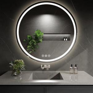 LED Bathroom Mirror 36 Inch Round Bathroom Mirror with Lights,Circle LED Mirror, Wall Mounted Lighted Bathroom with 3 Colors Brightness, Anti-Fog, Dimmable, Shatter-Proof