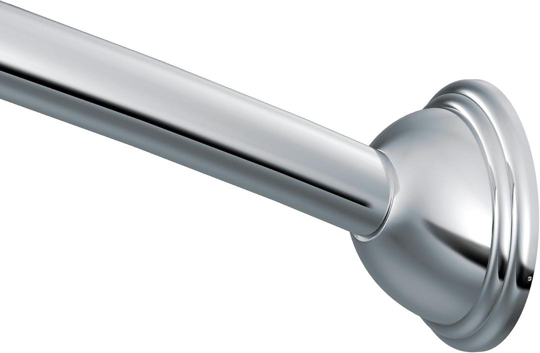 Moen Curved Adjustable Length Fixed Mount Single Shower Curtain Rod for Bathroom, Brushed Nickel Finish, CSR2160BN