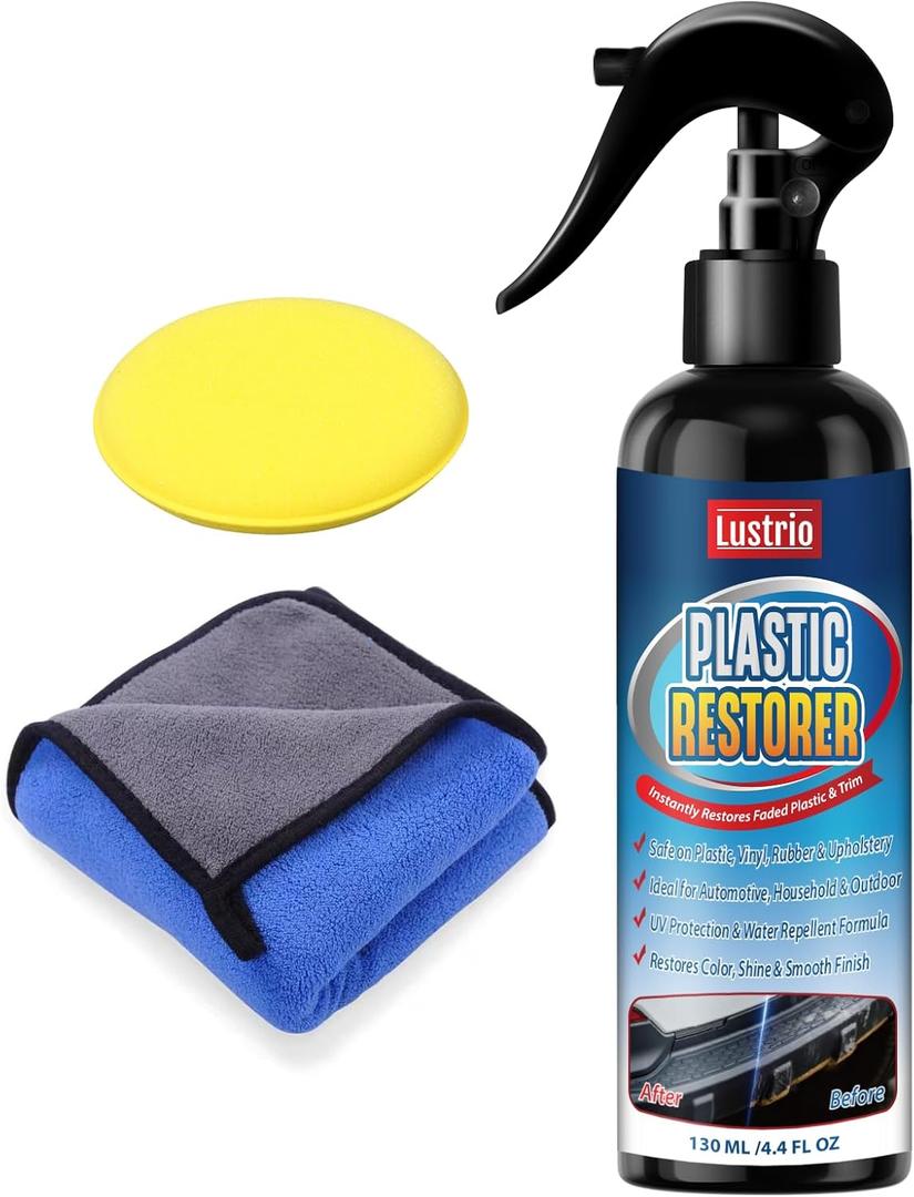 Black Trim & Plastic Restorer for Cars (4.4oz/130ml) | Restores Faded Bumpers, Rubber, Vinyl with Long-Lasting UV Protection & Shine | No Oily Residue, Complete Kit with Foam Applicator & Towel